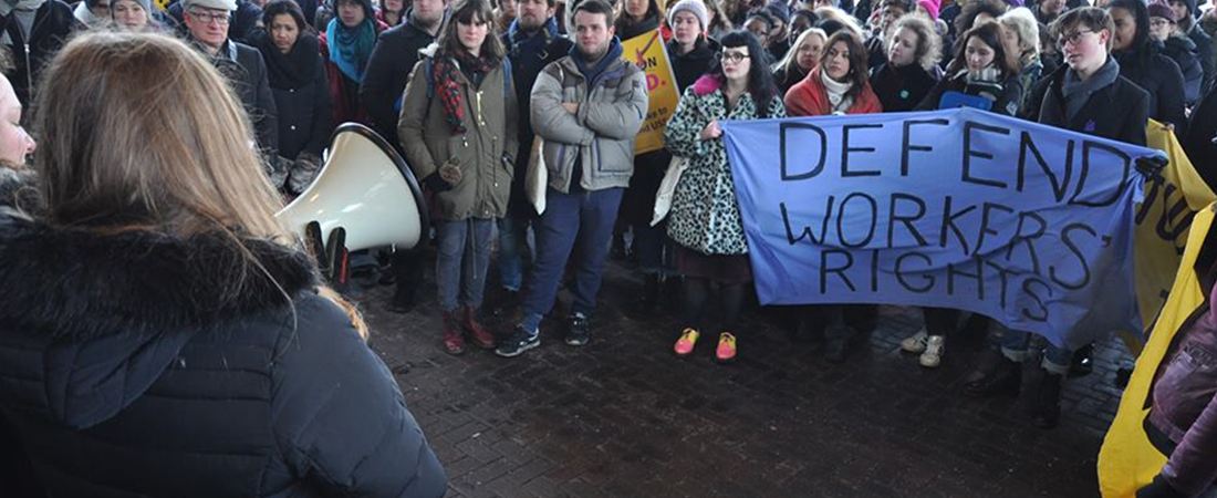 WarwickSU supports the 2020 UCU strike over pay, pensions, and working conditions. The Students' Union urges students to stand in solidarity with academic staff by emailing university management, wearing purple squares, and donating to strike funds, emphasizing that staff working conditions are essentially student learning conditions.