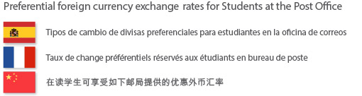 Preferential foreign currecy exchange rate for students at the Post Office